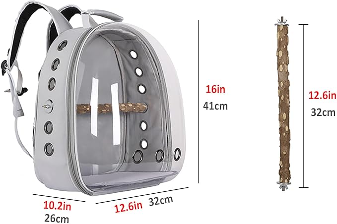 Bird Carrier Backpack with Wood Perch, Transparent Bird Travel Cage, Portable Pet Carrier Backpack, Breathable Hangbag for Vet Transport Camping Hiking (Black)