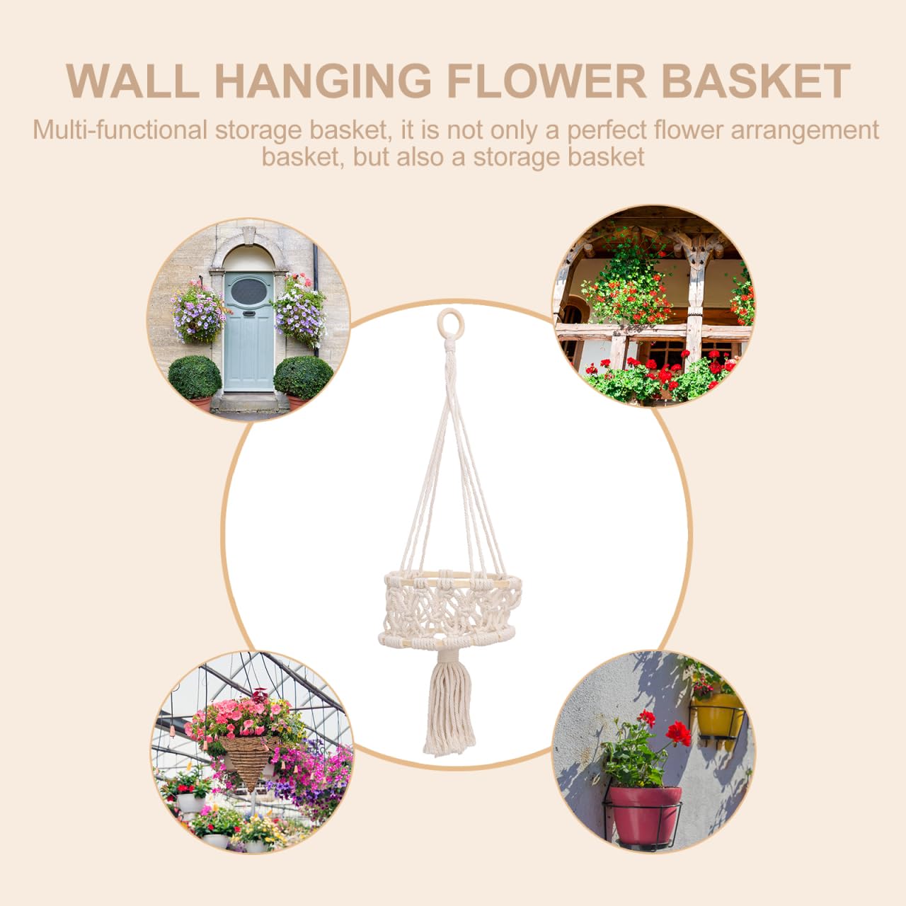 Cabilock Handwoven Cotton Rope Plant Hanging Holder Single Indoor Basket Decor for Wall Ornament Woven Rope Flower Pot for Home and Wedding Decoration