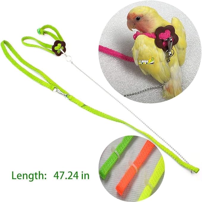 Adjustable Harness Leash for Birds 2Pack Nylon Anti-bite Outdoor Training Walking Control Rope for Parrot African Grey Cockatoo Macaw Ringneck Parakeet Cockatiel Reptile Lizard (Blue+Purple)