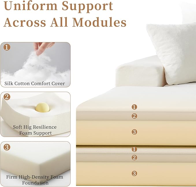 Modular Sectional Loveaeat Cloud Sofa, Boneless Couch