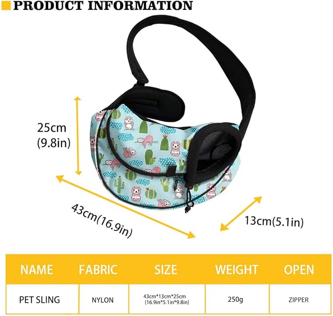 FUSURIRE Cute Corgi Cartoon Pet Carrier Sling Soft Front-Facing Carrier with Adjustable Padded Strap Design Hands Free Pet Carrier Bag for Outdoor Walking, Hiking, Bike and Motorcycle