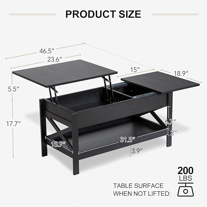 Lift Top Coffee Table with Storage, Small Coffee Table with Hidden Compartment