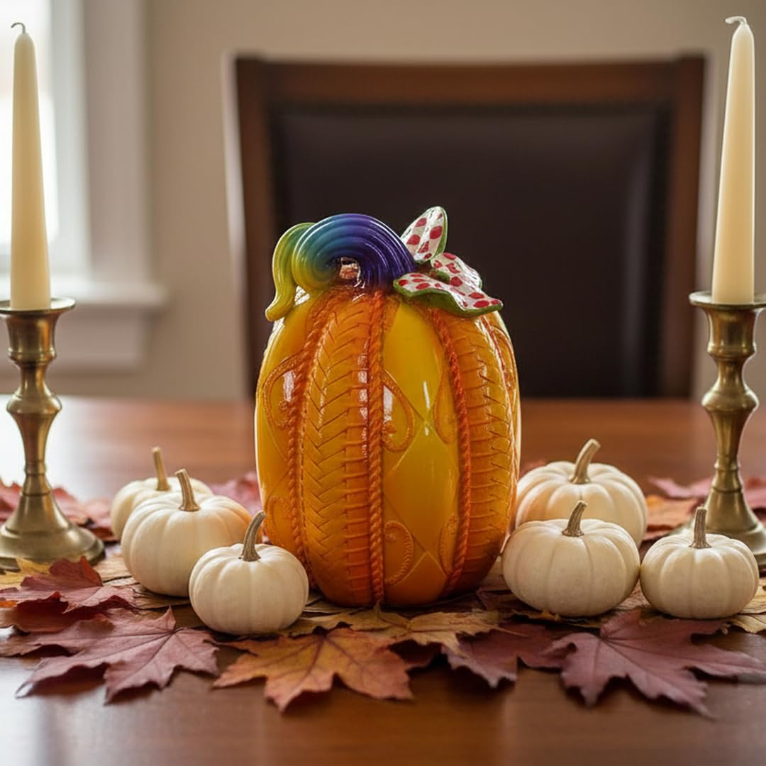 SEAKINGDOM YHH Premium Handmade Pumpkin Statue - 7 Inch Fall Harvest Decor, Resin Sculpture for Thanksgiving Centerpiece, Halloween Tabletop, Mantel & Bookshelf Display (Yellow)