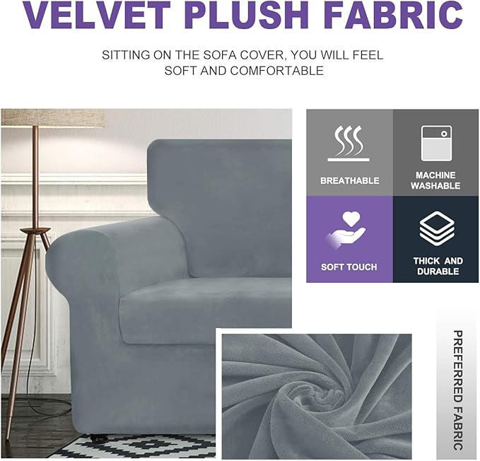 ZNSAYOTX Luxury Velvet Couch Cover 4 Piece Stretch Sofa Covers