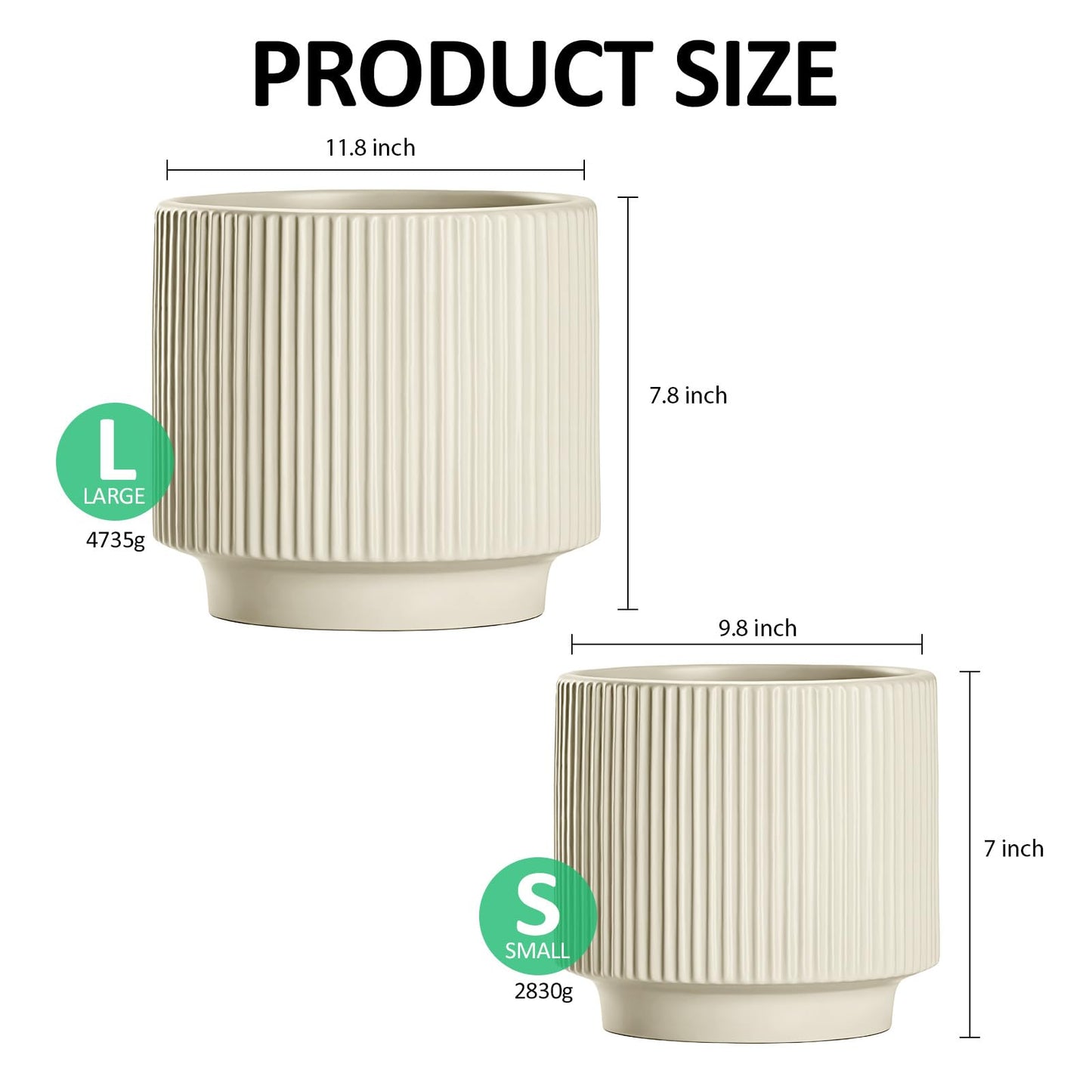 OXART Large Plant Pot, 12+10 Inch Ceramic Pots for Plants, Set of 2 Indoor & Outdoor Planters with Drainage Holes, Modern Round Decorative Flower Pots, Ceramic Planting Pot for Plants, Yellow