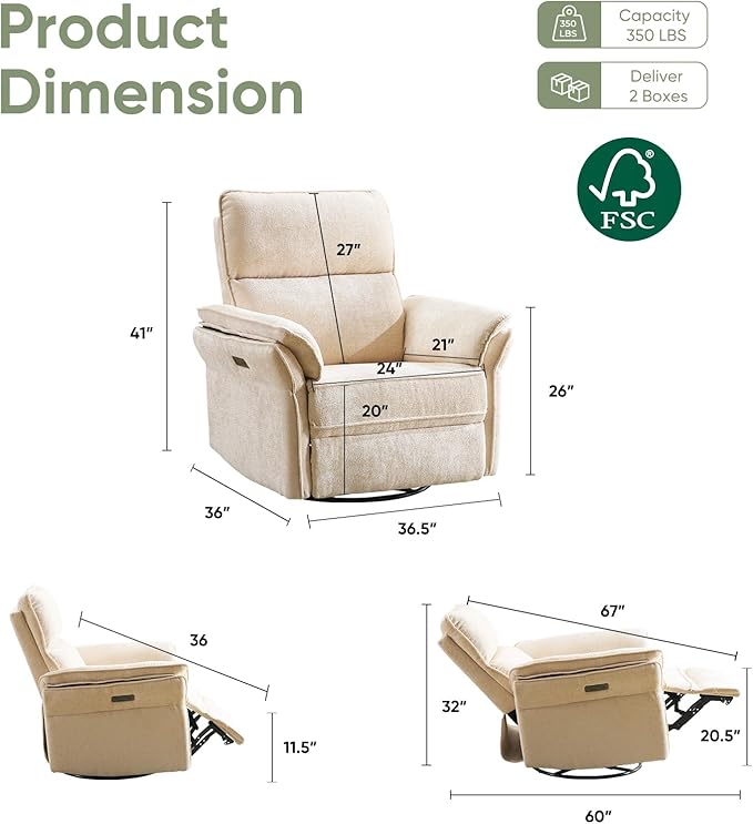 Power Swivel Rocker Recliner, Glider Recliner Nursery Chair