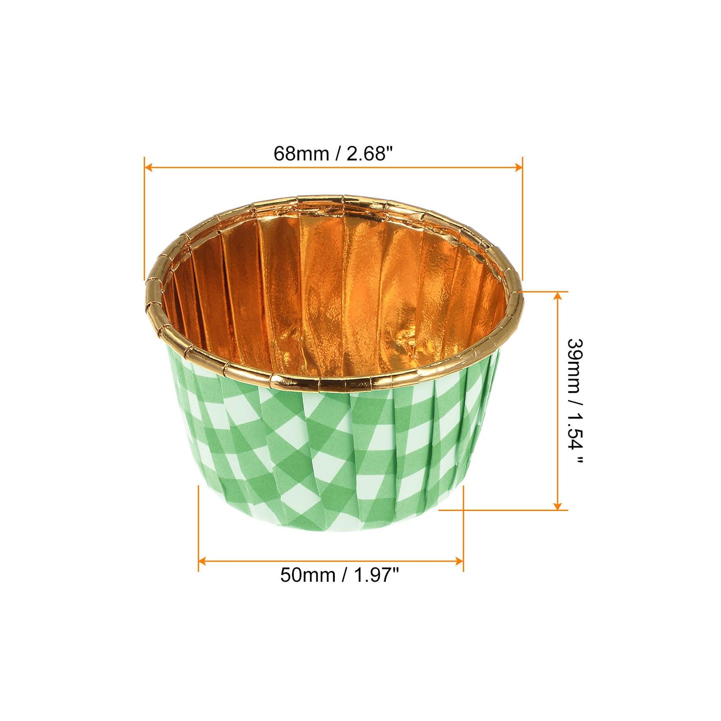 HARFINGTON Gold Green Plaid Cupcake Cups, 50pcs Aluminum Foil 3.5oz Standard Cupcake Liners Cupcake Baking Cups for Birthday Party Supplies Weddings Decorations