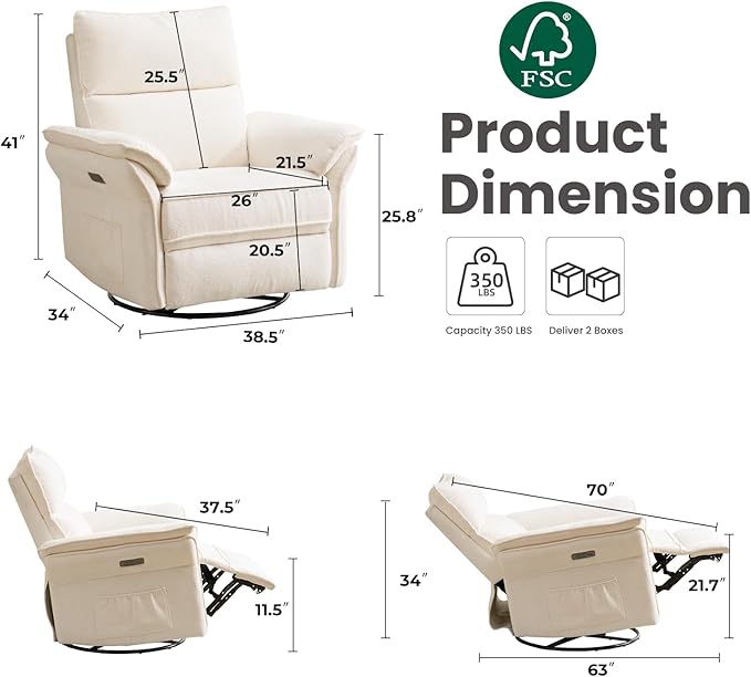 Oversized Power Recliner Chair Swivel Glider