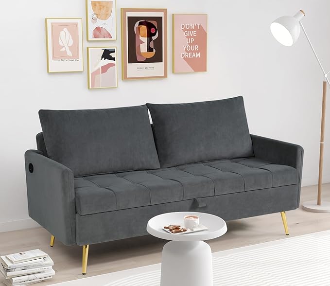 LINLUX Grey Fabric 60" W Couch