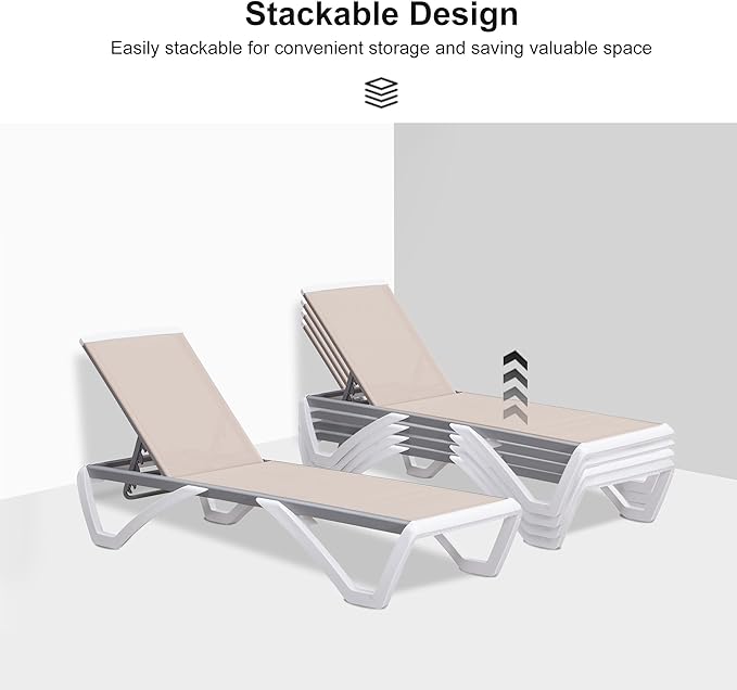 PURPLE LEAF Patio Chaise Lounge Chair Outside Aluminum Plastic Stackable