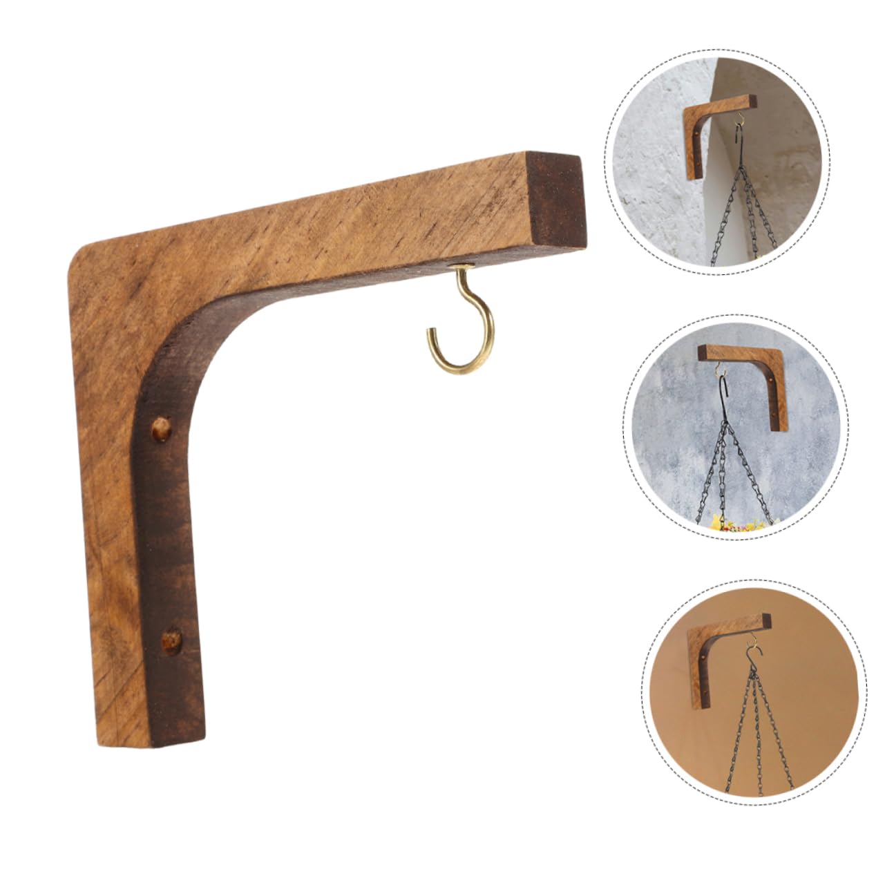 UKCOCO Wooden Plant Hangers for Indoor and Outdoor Use 2-Piece Wall Mounted Hooks for Hanging Plants Heavy Duty Support