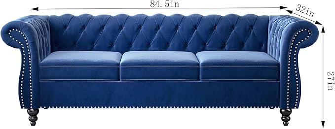 ORRD 2 Pieces Living Room Set, Velvet Couch Chesterfield Sofa Loveseat