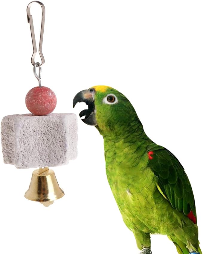 Bird Beak Grinding Mineral Block with Bells – Small Pet Chewing Stone for Health, Suitable for Rabbits, Hamsters and Birds