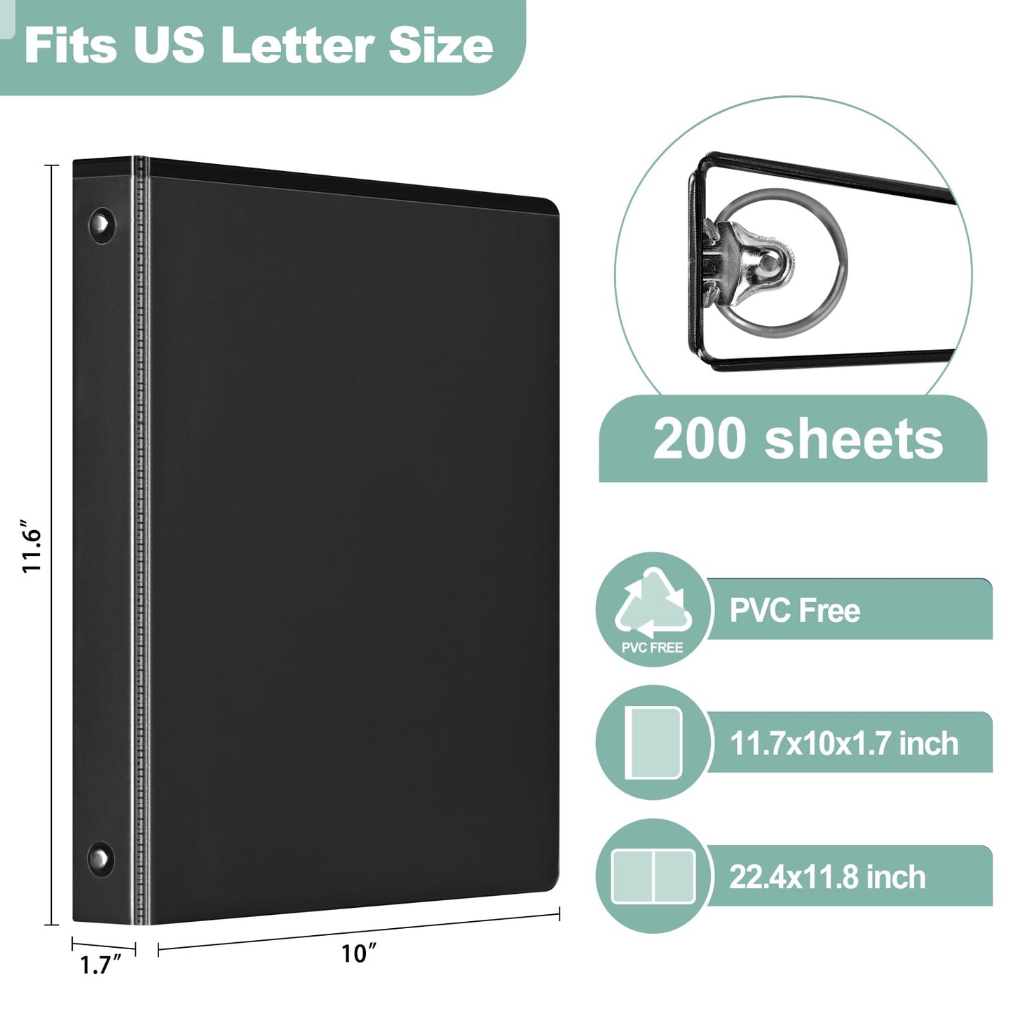 SUIN Basic 1-Inch 3-Ring-Binder, Customizable Clear View Cover, for US Letter Size 8-1/2 x 11'', Perfect for Office/School (Black - 24 Packs)