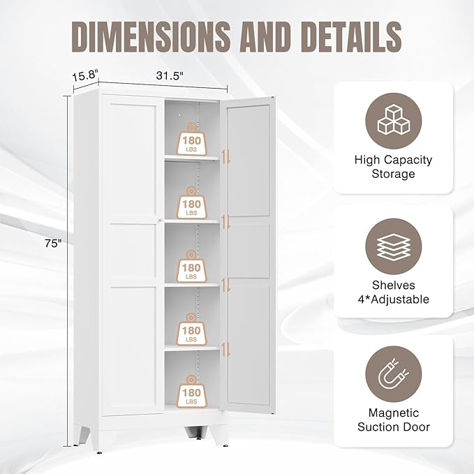 Yizosh Metal Pantry Cabinet, Cupboard