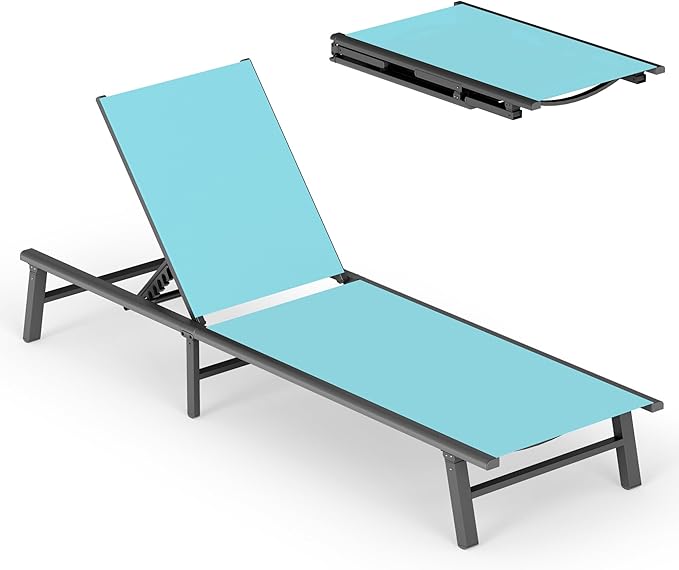 Ciokea Foldable Outdoor Lounge Chair, No Assembly Patio Chaise Lounge Outdoor