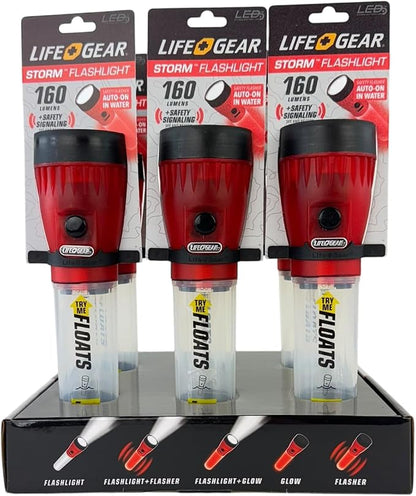 Life Gear LED Flashlight with Glow Handle, Emergency Flasher and Storage Compartment, RED,White/Red
