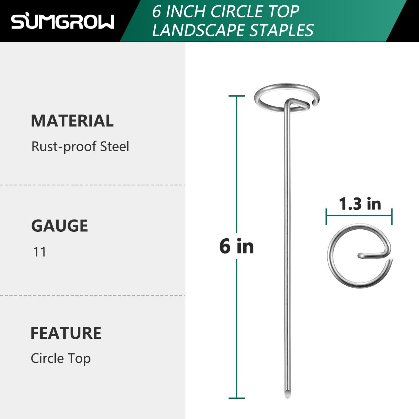SUMGROW 60 Pack 6-inch, Landscape Staples, Fabric Pins, Weed Barrier Stakes, Circle Top Galvanized Steel Spikes for Securing Outdoor Tent, Ground Sheets, Fleece, Edging, Lawn Turf, Decorations