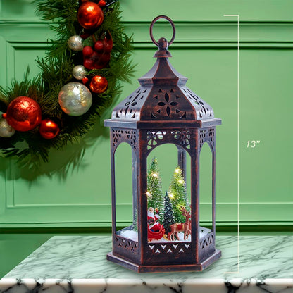13-Inch Battery-Operated Lighted Lantern with Santa
