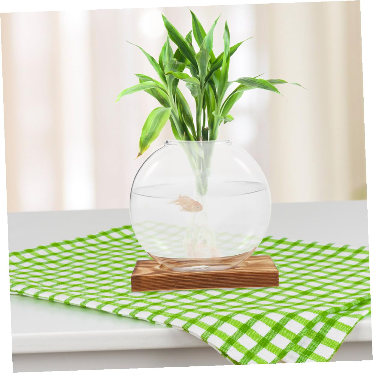HOOWIFFY 2pcs Glass Hydroponic Planter Vase with Wooden Stand, Indoor Plant Terrarium for Propagation and Home Office Decor