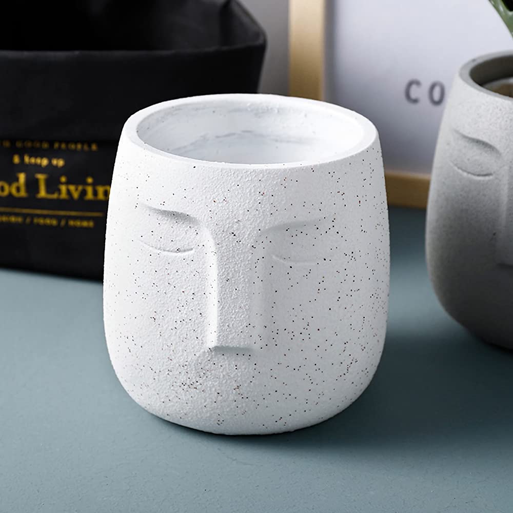 GeLive Head Plant Pot Succulent Planter with Drainage Hole Modern Statue Flower Pot Face Plant Vase Windowsill Box Art Home Decoration Indoor Outdoor (White)