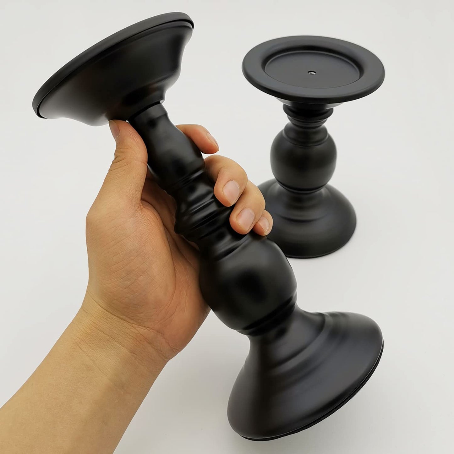 Fuhengli Pillar Candle Holders Stands Set of 2, Candle Holders for Pillar Candles Decorative Candlestick Holder for Fireplace, Home Decor, Dinning, Party, Wedding, Matte Black, 6.2" & 8.7"