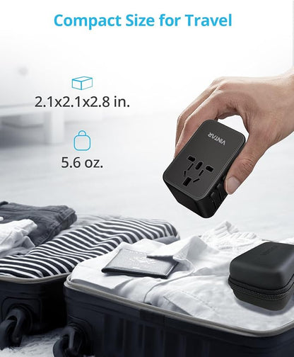 Universal Travel Adapter, VINTAR 75W GaN International Power Adapter with 3 USB C PD and 2 USB A QC, All in One Travel Essentials for UK/EU/USA/AUS, Travel Adapter Worldwide for Laptops Tablets Phones