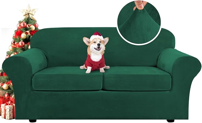 H.VERSAILTEX Real Velvet Plush 3 Piece Stretch Sofa Covers Couch Covers