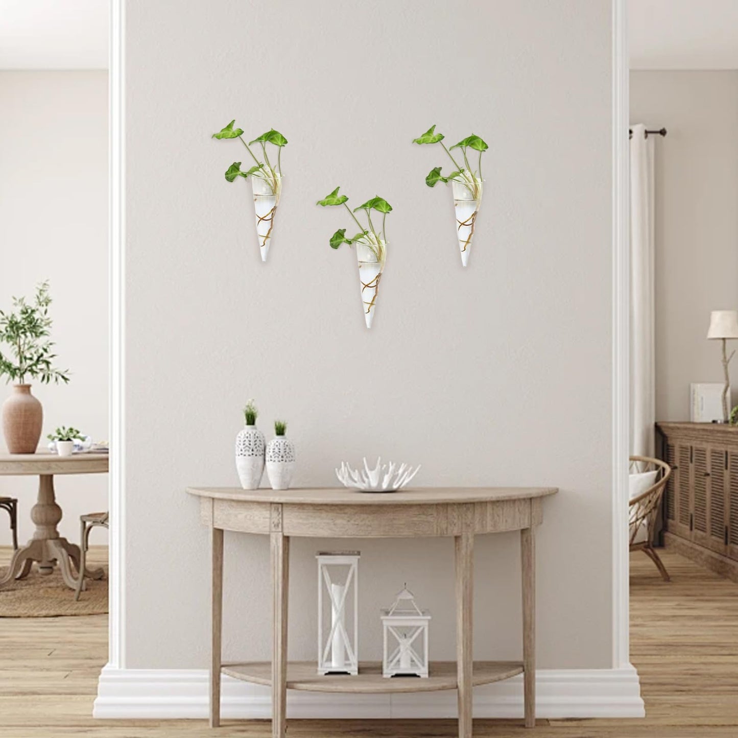 QCdeSoulBLV 4Pcs Wall Vase, Cone Shaped Hanging Glass Wall Planter 6x2in Plant Terrarium for Hydroponics Plants Bathroom Home Office Living Room Decor