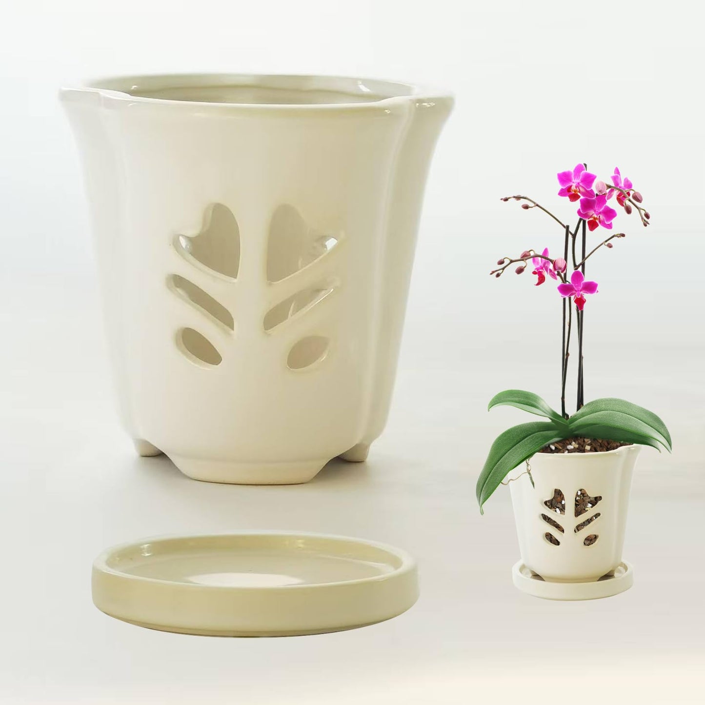 pavtner Ceramic Orchid Pot 4 Inch, Orchid Pots with Holes, Orchid Pot for Repotting, Beatiful Ice Cracked Glaze Ceramic Plant Pot, Perfect Home for Your Orchids.(White)