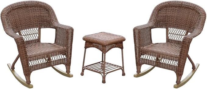 Jeco 3 Piece Rocker Wicker Chair Set
