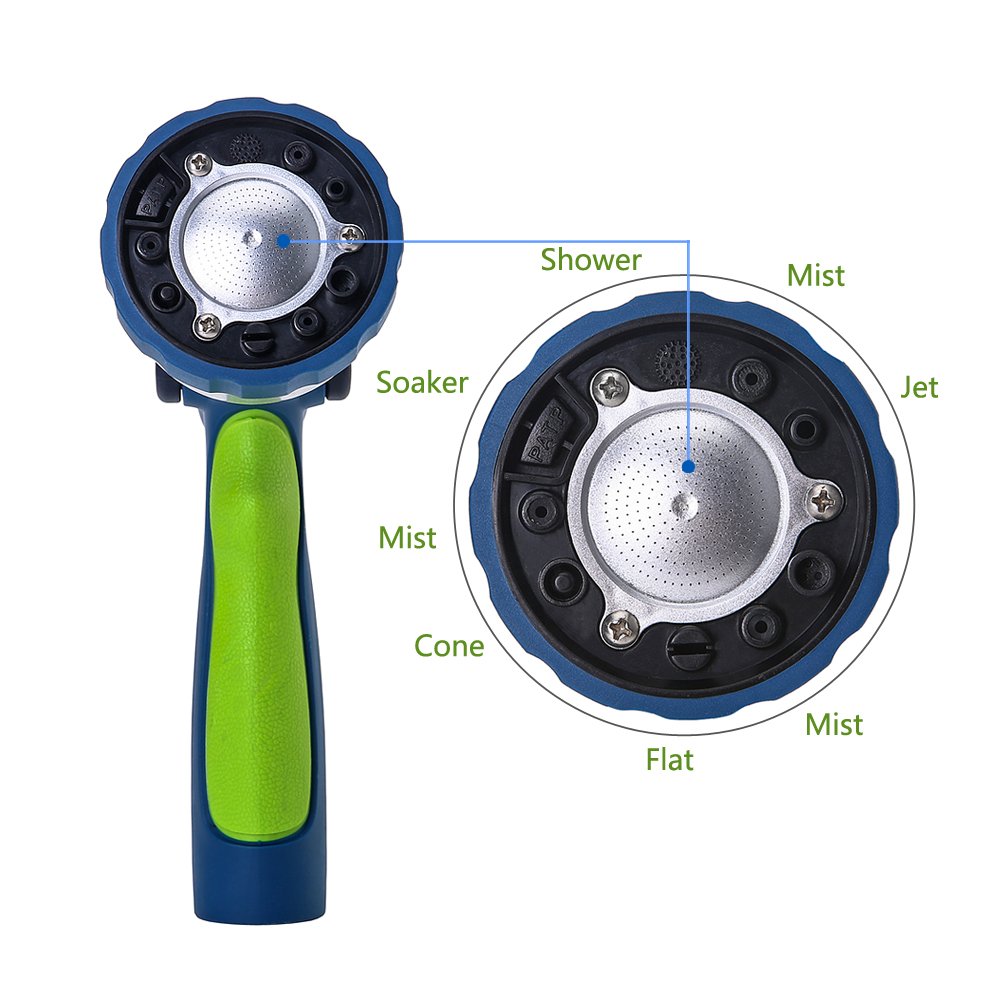 GREEN MOUNT New Patent Garden Hose Nozzle, Heavy Duty Water Nozzle, High Pressure Fireman Style Nozzle with Ergonomic Handle for Lawn and Garden Watering