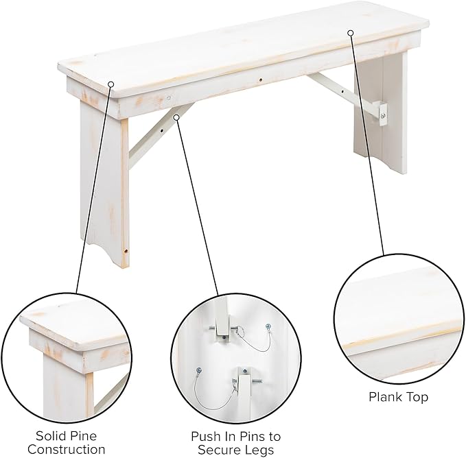 Flash Furniture HERCULES Series 40" x 12" Antique Rustic White Solid Pine