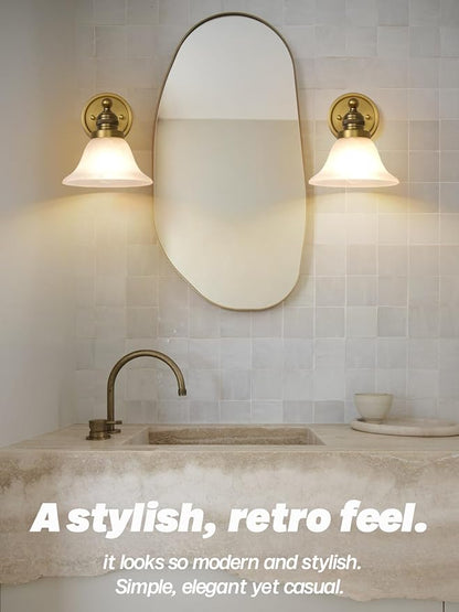 Gold Wall Sconces, Vintage Bathroom Vanity Lights with Frosted Milk Glass Brass Sconces Wall Lighting Indoor Wall Lamps for Living Room Bedroom Kitchen Sink Hallway Stairway E26