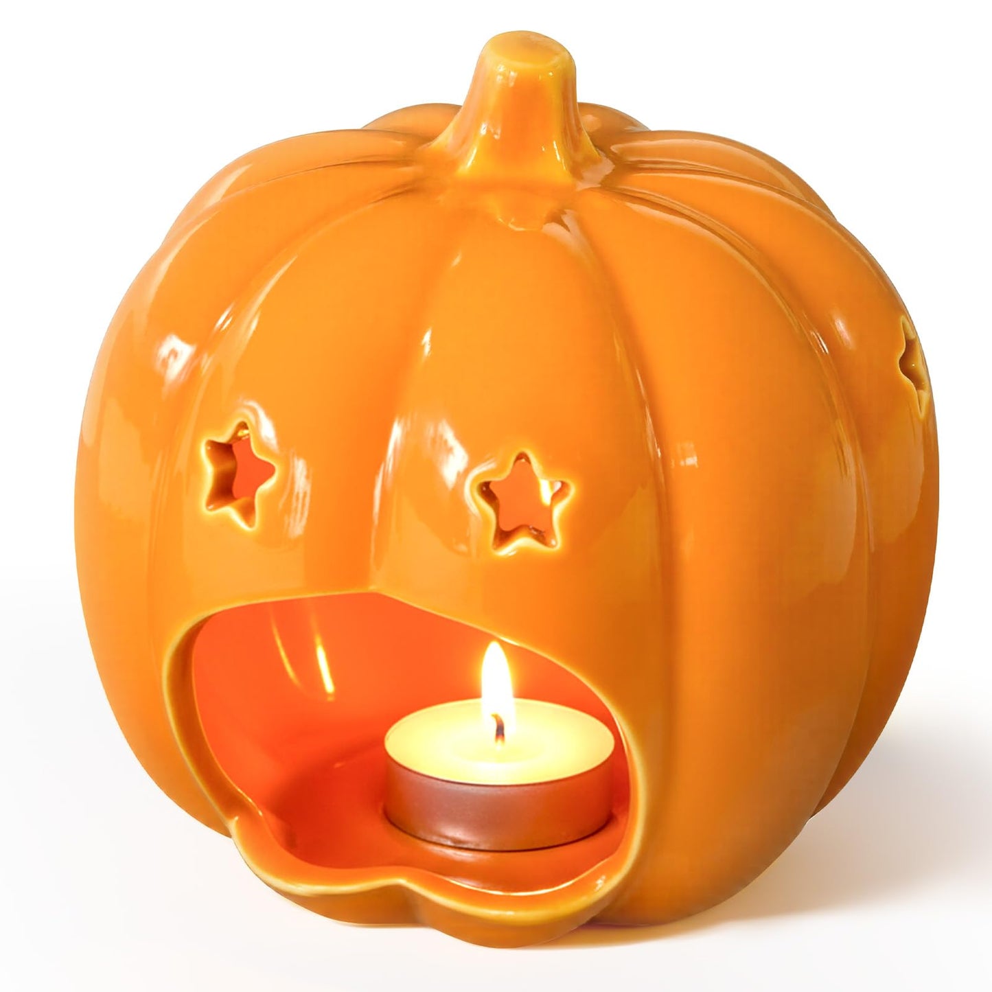 Halloween Ceramic Candle Holder Decorations Pumpkin Candle Holder Halloween Tabletop Decorative for Home Office Table Centerpiece, Cute Pumpkin Tealight Candlestick