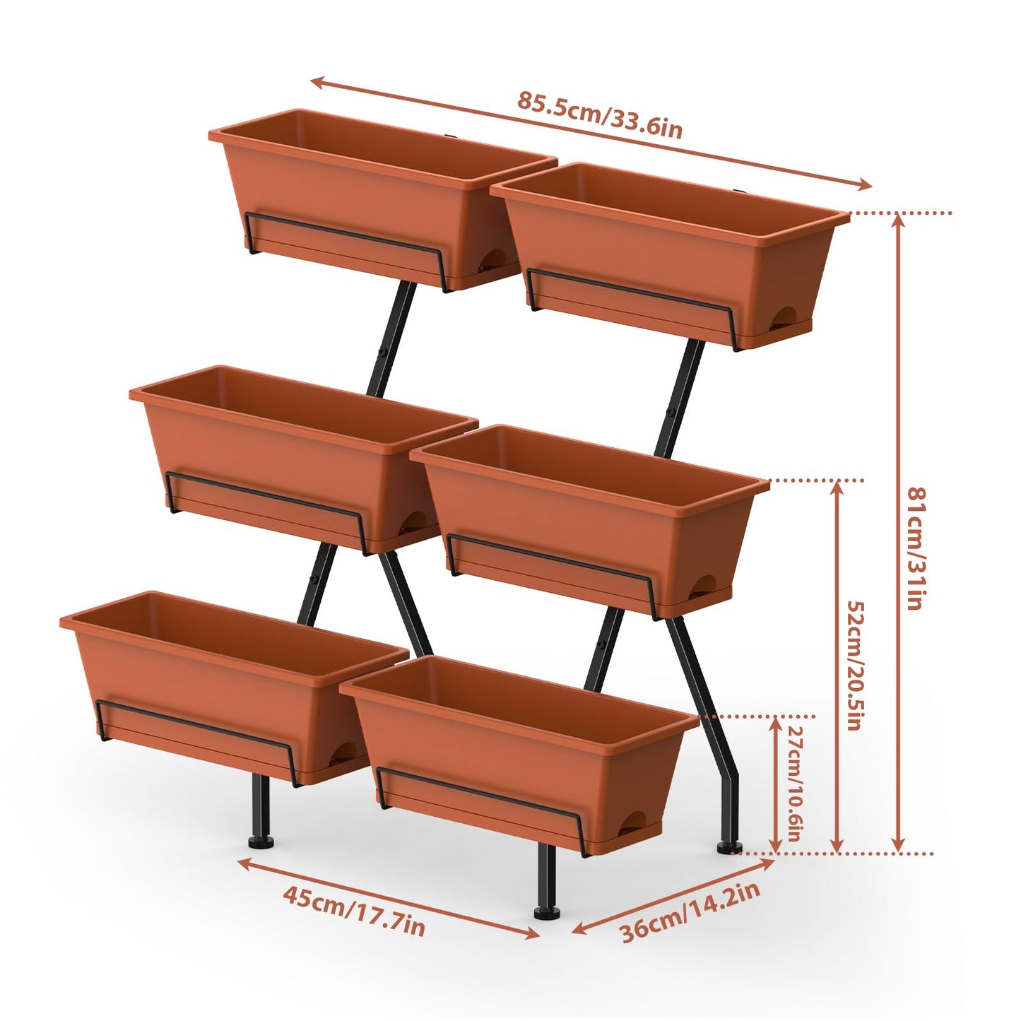 Vertical Garden Planter 3 Tier Vertical Raised Garden Bed Standing Garden Planters with 6 Container Boxes Elevated Garden Planters Indoor Outdoor Herb Planter for Flowers Vegetables Plants, Brick Red