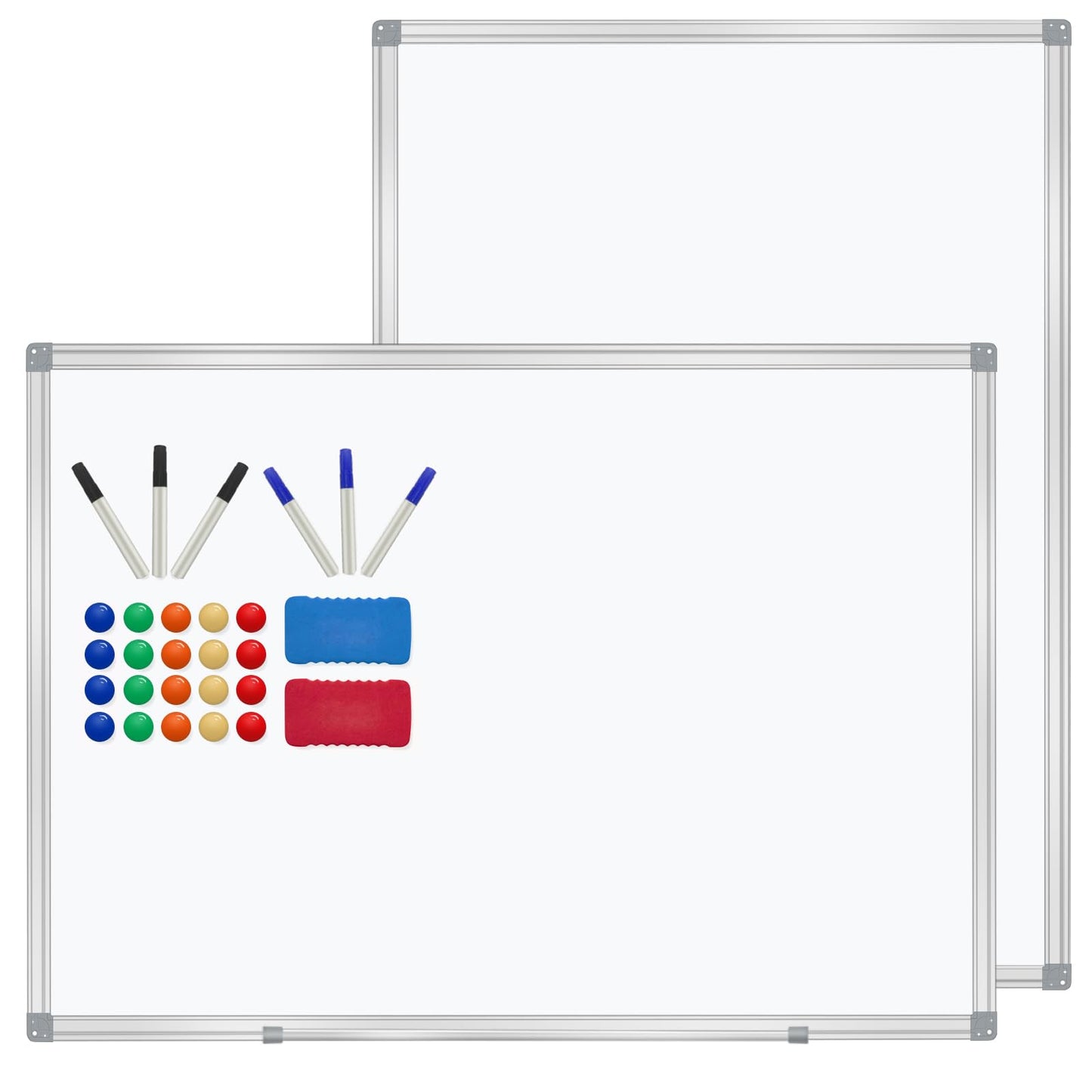 H-Qprobd 3' x 2' Whiteboard Dry Erase White Board for Wall 36x24 (2pcs) Magnetic Boards for Office Classroom & Home, Small Wall Whiteboard Including 6 Markers, 20 Magnets, 2 Erasers
