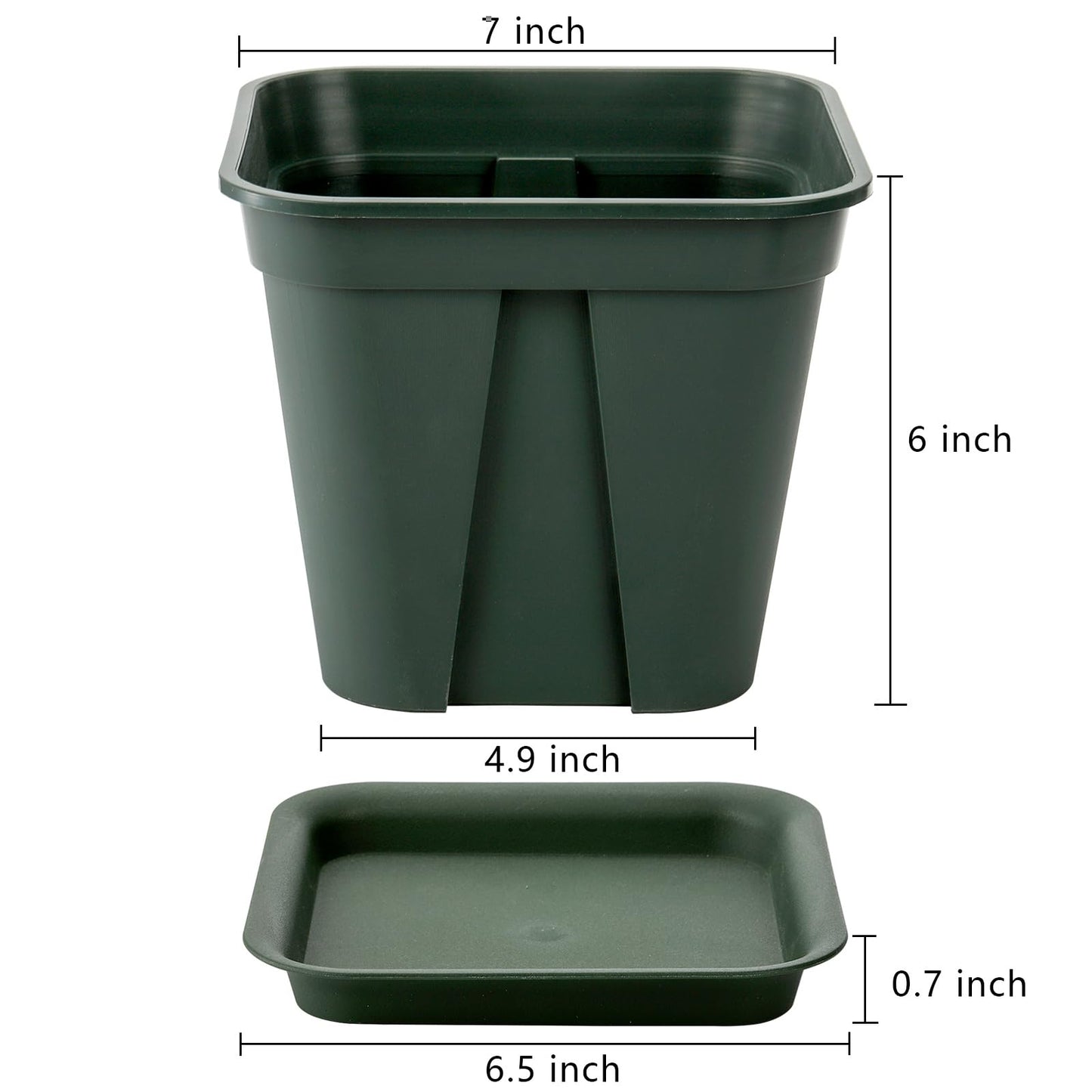 Fasmov 10 Pcs Square Nursery Pot 7 Inch Plastic Plant Pots with Drainage Hole Garden Flower Pots Nursery Plant Container, Flower Planters with Trays for Succulents Herbs Cactus, Green