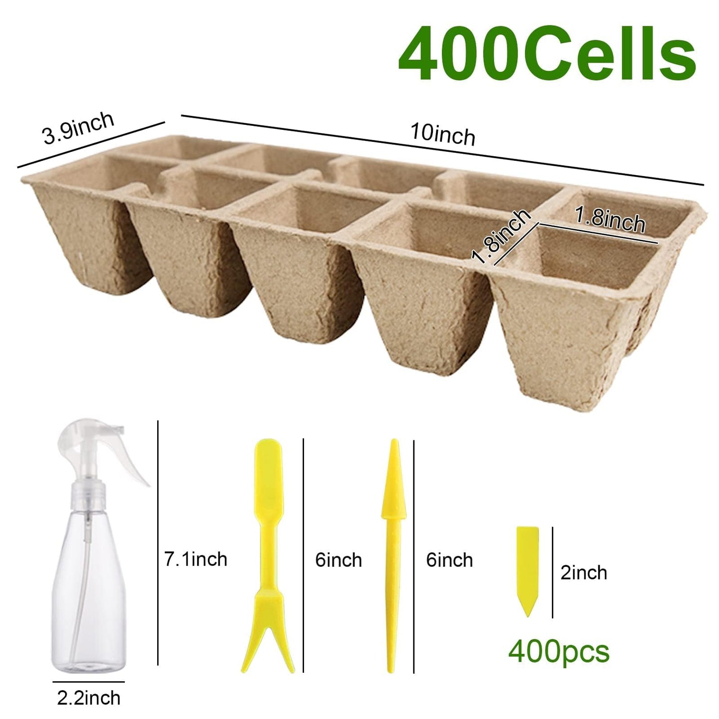 SYITCUN 400 Cells Seed Starter Tray, 40 Pack Biodegradable Seed Starter Kit, Peat Pots for Seedlings with 400 Plant Labels, 2 Seed Planting Tool and 1 Spray Bottle