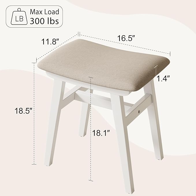 Muwuele Solid Wood Vanity Stool, Compact Makeup Chair