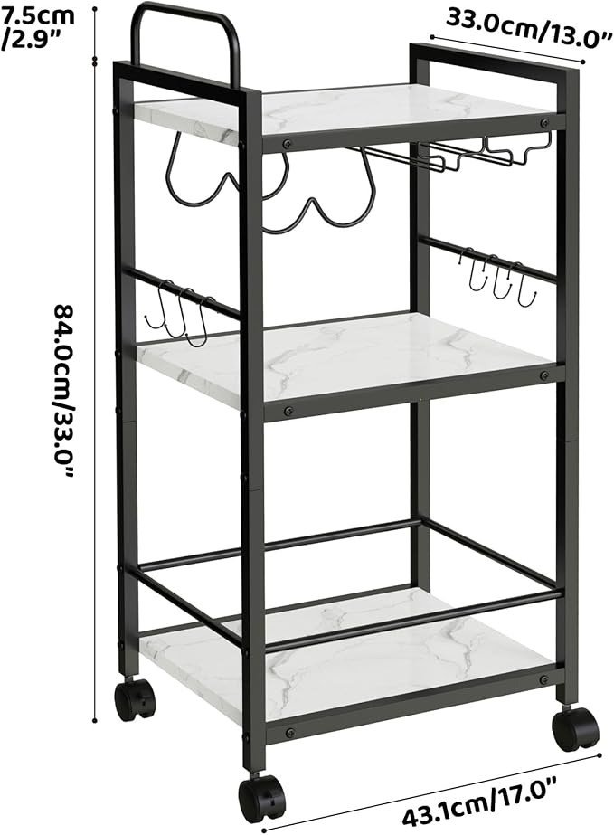 Bar Cart for The Home, 3 Tier Kitchen Carts