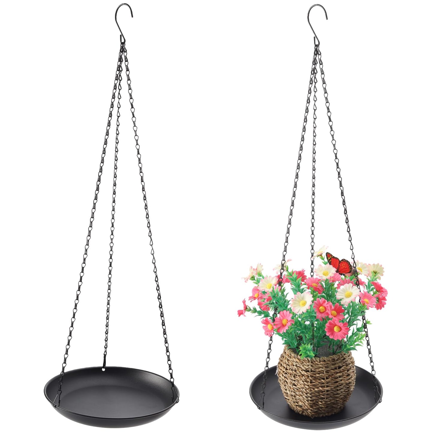 ZYUXUAN Hanging Planter for Indoor Outdoor, Plant Hanger, Hanging Plant Holder, Plant Pot Shelf Basket for Window Wall Ceiling Garden with Chains and Hooks, 2Pcs (Round)