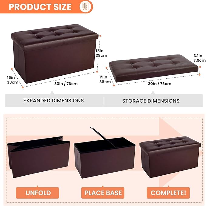COSYLAND Ottoman Bench with Storage large-30x15x15in Folding Leather Ottoman