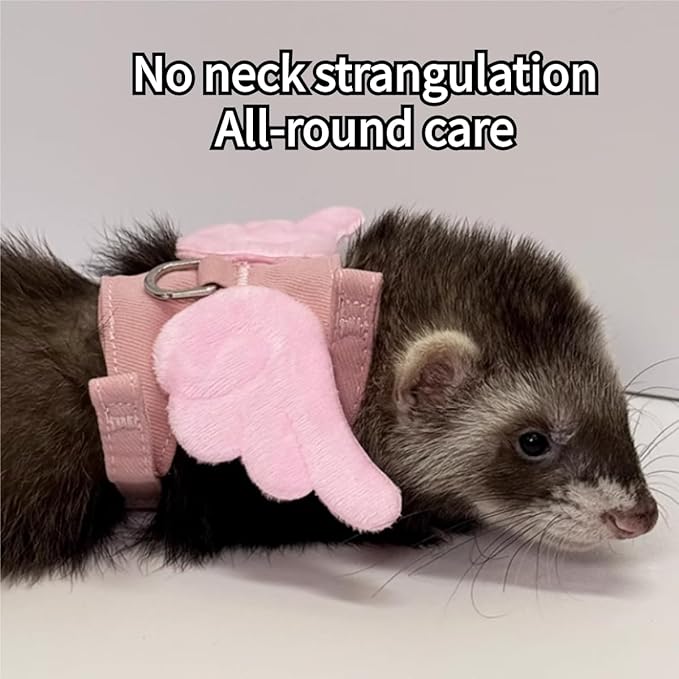 Ferret Harness Leash with Adjustable Buckle Soft Breathable Pure Cotton Cloth Walking Vest with Angel Wings for Small Pet Squirrel Guinea Pig Rabbit Kitten (Pink)
