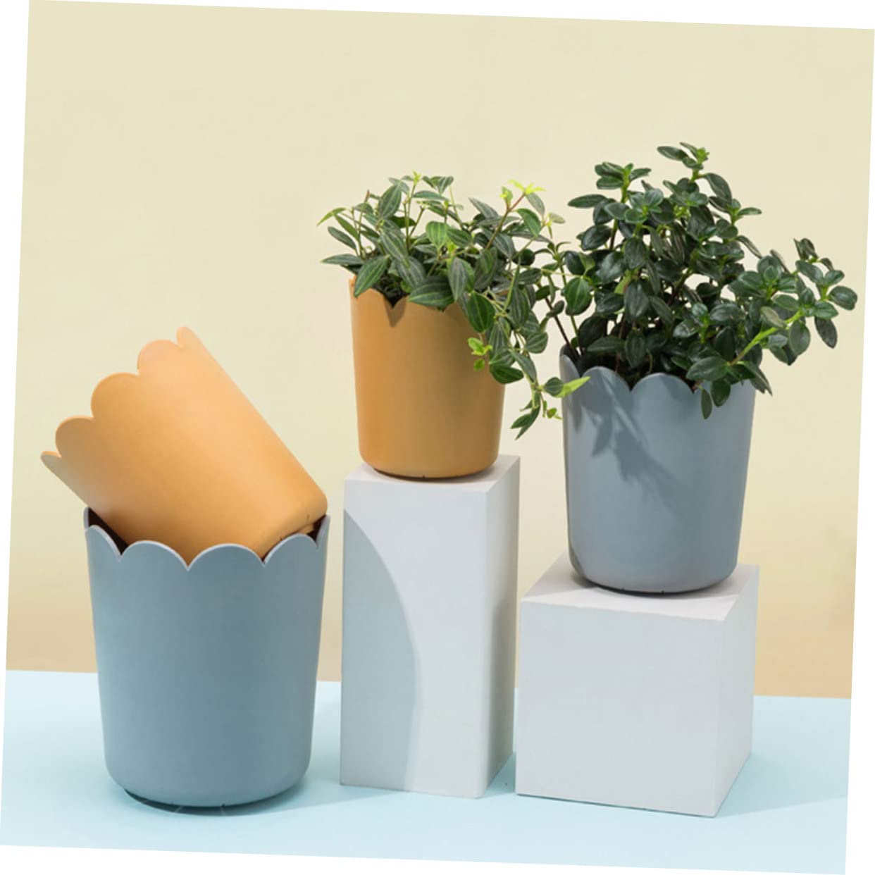 Kisangel 10 Sets Flowerpot Indoor Bonsai Plant Nursery Pot Garden Cotta Pots Cotton Rounds Holder Flowers Decor Tray Decor Artificial Plants with Tray Office Potted Plant Plastic