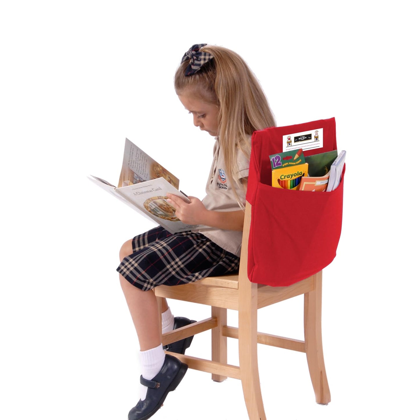 Seat Sack Small Chair Storage Pocket - 12 Inches, Red - Perfect Organizer for Classroom Chairs, Durable and Spacious Chair Pocket for Classroom Storage and Organization
