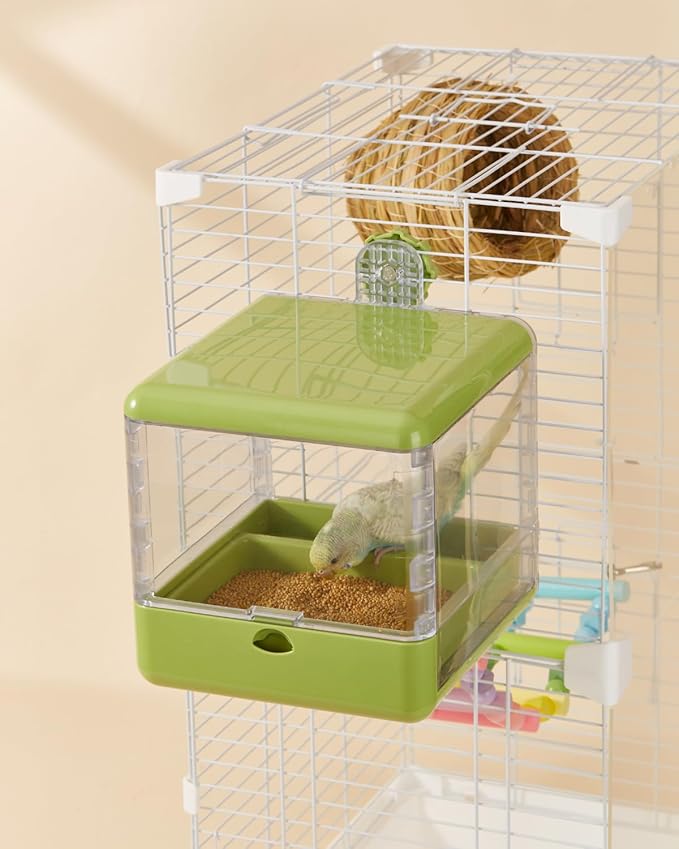 septillar Bird Feeder and Bath for Cage, Hanging Bird Bathtub Bath Shower Box Bowl, Bird Cage Accessories Suitable for Small Medium Birds, Parrots, Lovebirds, Finches, Parakeets, Mannikin (Green)