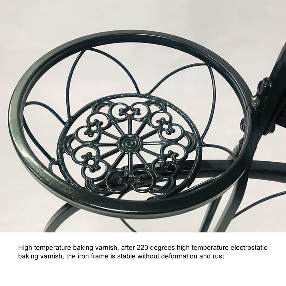 Iron Flower Plant Stand 3 Potted Bicycle Shape Garden Planters Rack Patio Metal Display Shelf Stand Indoor Outdoor (Black- Round) (20.1inh) (Black )