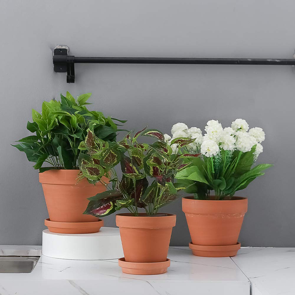 Yishang Large Terracotta pos with Drainage Hole and Saucers,Ceramic Clay Planter Pots for Indoor/Outdoor Plants,6 Inch & 7 Inch & 8 Inch,Set of 3