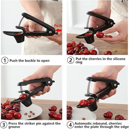 Cherry Pitter Tool, Cherry Pit Remover Tool, Cherry Picker, Fruit Core Remover Design for Make Delicious Cherries Dishes and Cocktail Cherries (Black)